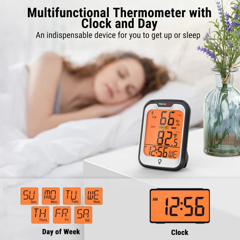ThermoPro TP358W Hygrometer Indoor Thermometer for Home (iOS & Android) Bluetooth Hygrometer Thermometer Range to 260FT Humidity Monitor, 4 of 12