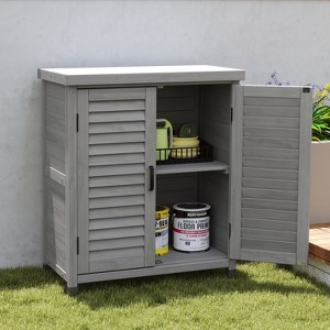 MOEPISY Potting Bench with Storage Cabinet and Metal Table Top for Outdoor Patio - 1 of 4