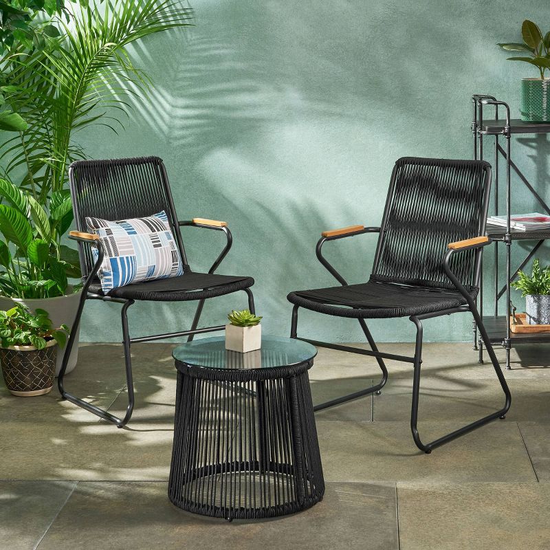 Moonstone 3pc Rope Weave Modern Chat Set - Black - Christopher Knight Home, 3 of 9