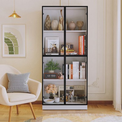 FONTOI Freestanding Storage Cabinet with Glass Doors, Display Case with 4-Tier Storage Shelves for Kitchen, Collectibles White, 15.7"*68.3"*29.9"
