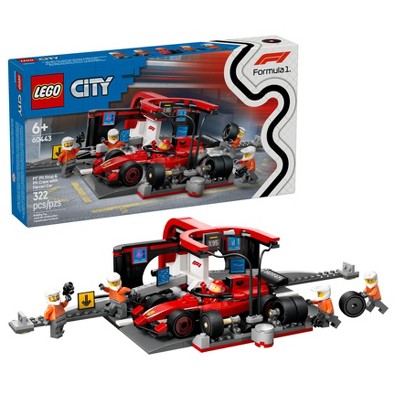 LEGO City F1 Pit Stop & Pit Crew with Ferrari Car, Model Race Car Toy 60443