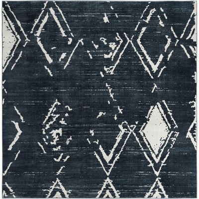 Navy Blue and Ivory Square Synthetic Area Rug