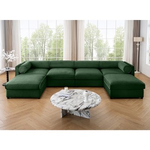 DOMETOUR Modular U-Shaped Sectional Sofa with Storage Ottoman, Deep Seat, Cylindrical Backrest & Armrests, Green - 1 of 4