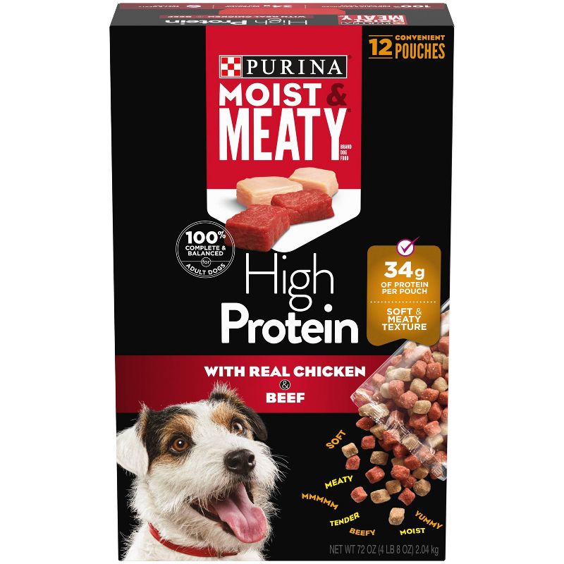 Moist &#38; Meaty High Protein Chicken &#38; Beef Flavor Dry Dog Food - 12ct Pack, 1 of 10