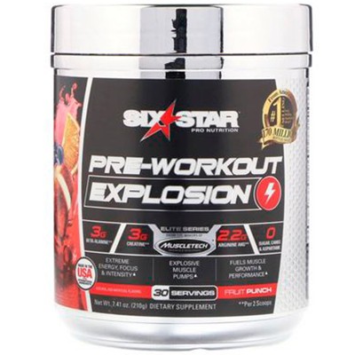 Six Star Pre-Workout Explosion, Fruit Punch, 7.41 oz (210 g), Sports Nutrition Supplements