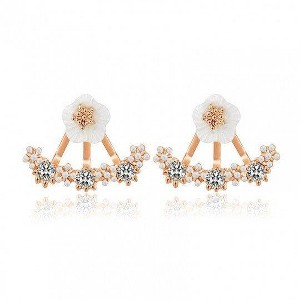 Hollywood Sensation Daisy Jacket Earrings with Porcelain Flower and Cubic Zirconia - 1 of 4