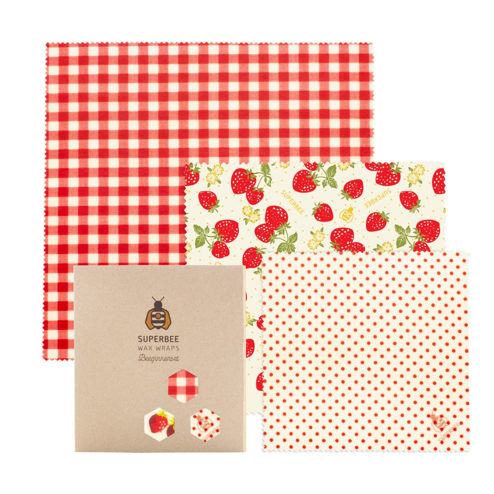SUPERBEE Beeswax Wrap for Food, Set of 3 Bees Wax Wraps, Reusable Bees Wrap Paper for Wrapping Foods, Strawberry & Cream