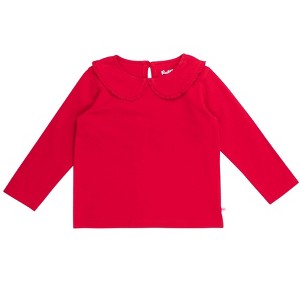 RuffleButts Toddler Girls Knit Long Sleeve Ruffle Peter Pan Tee - 1 of 4