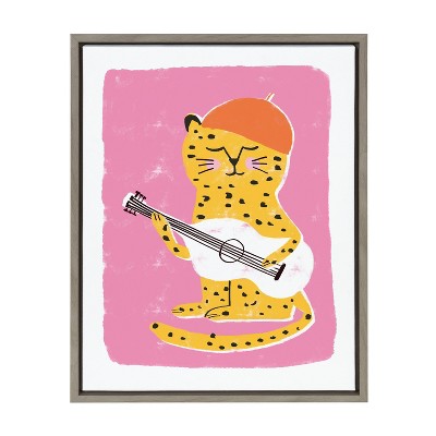 18" x 24" Sylvie Cheetah Playing Guitar Framed Canvas by Maja Tomljanovic Gray - Kate & Laurel All Things Decor