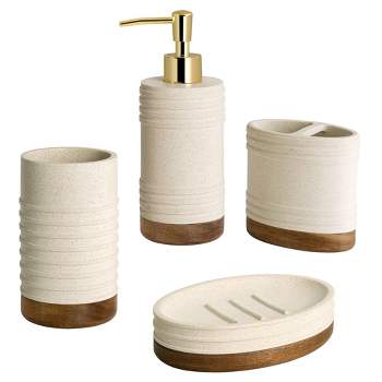 4pc Marson Lotion Pump/Toothbrush Holder/Tumbler/Soap Dish Set Gray/Natural - Allure Home Creations