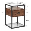VECELO Nightstand Set of 1, Glass Top Bedside Table with Drawer & Shelf for Living Room or Bedroom, Black/Brown - 3 of 4