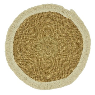 Natural Fringe Border Fabric Table Placemats Set of 4