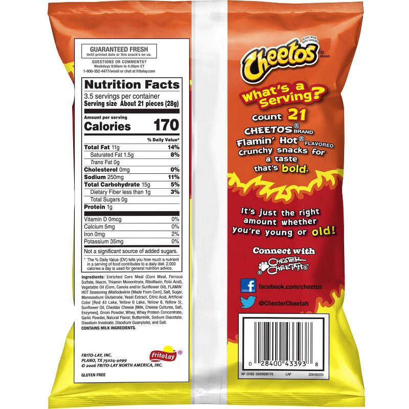 Cheetos Crunchy Flamin' Hot Cheese Flavored Snacks - 3.5oz, 3 of 6