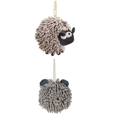 REGALWOVEN 2 Packs Cute Sheep Shape Absorbent Fast Drying Chenille Hand Towels with Hanging Loop 7" x 7"