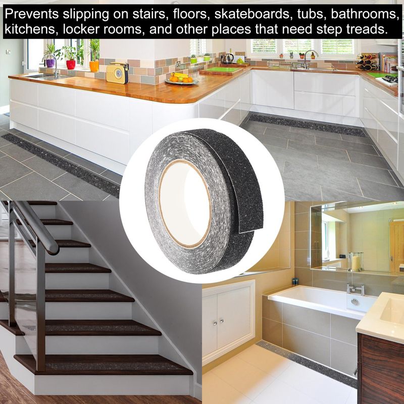 Unique Bargains Anti Slip Grip Non-Slip Traction Tape Frosted for Stair Black 1.2"x32.8ft, 5 of 6