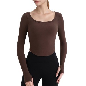 Anna-Kaci Active Women's Long Sleeve Pullover Top with Deep Scoop Neck and Fitted Stretch Design - 1 of 4