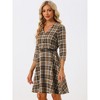 INSPIRE CHIC Women's Tartan Plaid V Neck 3/4 Sleeves Belted A-Line Dresses - 4 of 4