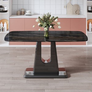 NicBex 63" Modern Rectangular Dining Table Imitation Marble Tabletop with U-shaped Bracket for Kitchen - 1 of 4