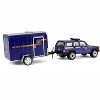 2001 Jeep Cherokee "New York State Police" Blue with Yellow Stripes & Small Cargo Trailer 1/64 Diecast Model Cars by Greenlight - 3 of 4