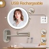 FASCINATE Rechargeable Wall Mounted Lighted Makeup Mirror 1X/10X and 3 Color Lights, 2-Sided Dimmable LED Lights, Extended Arm 360° Swivel - 2 of 4
