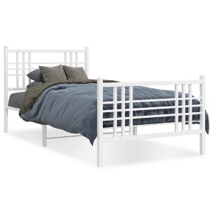 vidaXL Steel Single Bed Frame - White 39.4"x78.7" with Headboard, Footboard & Underbed Storage, Bedroom Furniture - 1 of 4