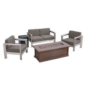 Christopher Knight Home Albion Outdoor Aluminum 4 Seater Chat Set with Fire Pit - 1 of 4