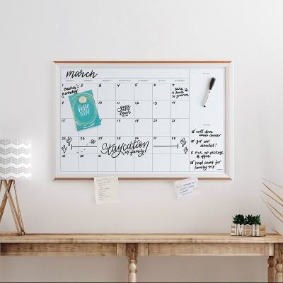 U Brands 20&#34;x 30&#34; PINIT Magnetic Dry Erase Calendar Board Wood Frame