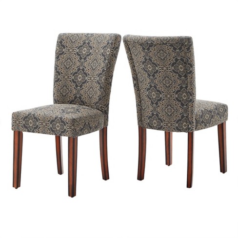 Grey damask store dining chairs