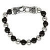 Chisel Stainless Steel Antiqued and Polished 10mm Black Agate Beaded Stretch Bracelet - 4 of 4