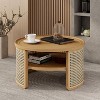 NicBex Natural 2-Tiered Round Coffee Table with Storage Rattan Base, Walnut Wood Center Table for Living Room - image 3 of 4