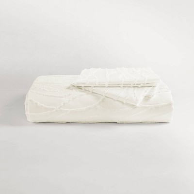 Soft White Jacquard Wave 3-Piece Duvet Cover Set