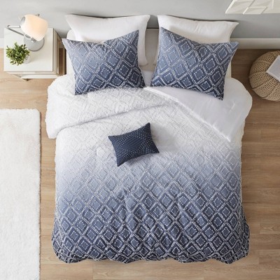 Full/Queen Camille Clipped Jacquard Comforter Set Navy