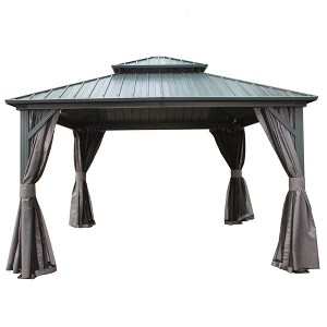 Gloweer Hardtop Gazebo, Outdoor Aluminum Frame Canopy with Galvanized Steel Roof, Permanent Metal Pavilion with Curtains and Netting - 1 of 4