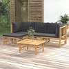 vidaXL Bamboo Patio Lounge Set- 5 Piece Outdoor Relaxation Furniture with Comfortable Dark Gray Cushions, Sturdy Table and Flexible Modular Design - 2 of 4