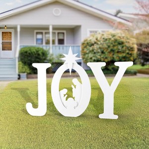 VINGLI 46in Joy Christmas Nativity Outdoor Decoration 3 Piece Yard Decor Sign Holy Weather Resistant PVC Silhouette , White - 1 of 4