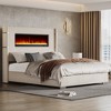 AMERLIFE Modern Bed Frame with Fireplace, Wingback Platform Bed Frame with 60.4“ Extra Tall Headboard, Beige - 3 of 4