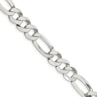 Black Bow Jewelry Men's 9.5mm Sterling Silver Flat Figaro Chain Necklace