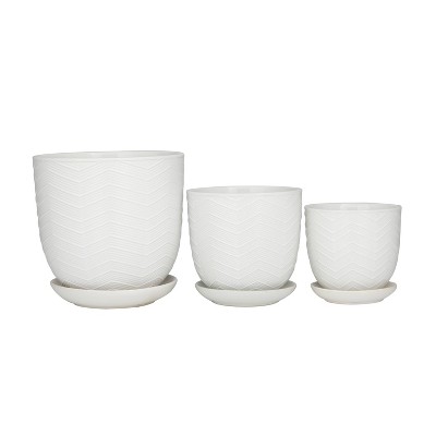 7.7" 3pc Modern Ceramic Zig Zag Planter Pots White - CosmoLiving by Cosmopolitan