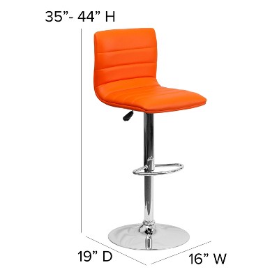 Modern Swivel Orange Vinyl & Chrome Adjustable Barstool