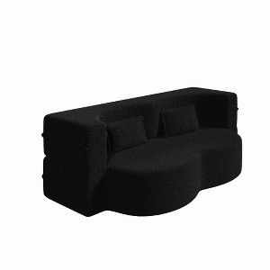 XINGHANZHENXUAN Modern Floor Sofa Bed with 2 Pillows, Full Size Teddy Fabric Foldable Mattress - 1 of 4
