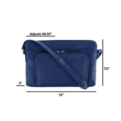 CTM Women's Leather Shoulder Bag Purse w/ Side Organizer (Larger Version), Classic Navy — фото 3