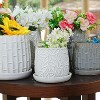 KTMBDW Ceramic Planter Pot Set of 2, Modern Flowerpot with Drainage Hole and Saucer, Embossed Leaf Design Flowerpot for Patio, Garden - 3 of 4