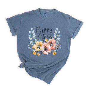Simply Sage Market Women's Happy Easter Floral Short Sleeve Garment Dyed Tee - 1 of 4