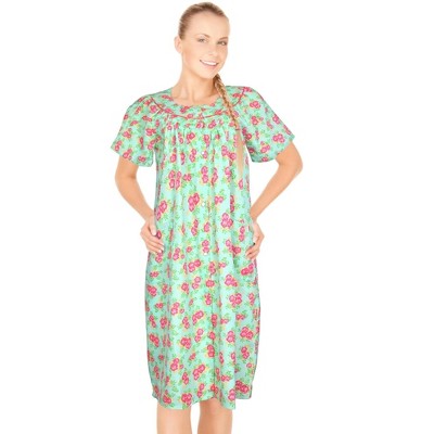 JEFFRICO House Dresses for Women with Pockets - Lightweight Breathable Short Sleeve Muumuu & Nightgowns - Snap Front Housecoat and Dusters