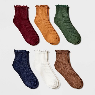 Women's 6pk Lettuce Edge Ankle Socks - A New Day™ Jewel Tones 4-10 : Target