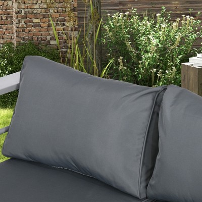 Gray Aluminum Outdoor Sofa with Cushions and Wide Armrests