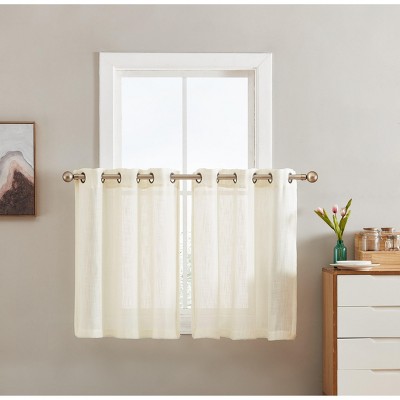 HLC.ME Abbey Faux Linen Semi Sheer Grommet Short Thick Curtain Tiers for Small Windows, Kitchen & Basement, Pair