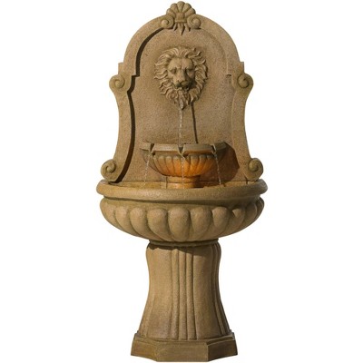 John Timberland Outdoor Wall Water Fountain with Light LED 58" High Lion's Head 2 Tiered for Yard Garden Patio Deck Home