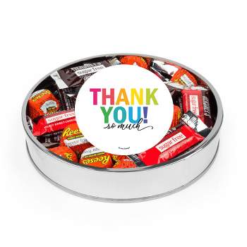 Thank You Sugar Free Candy Gift Tin Large Plastic Tin with Sticker and Hershey's Chocolate & Reese's Mix - By Just Candy