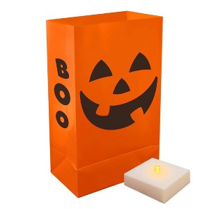LumaBase Battery-Operated Luminaria Kit, Orange Jack O' Lantern - Set of 6 - 1 of 4
